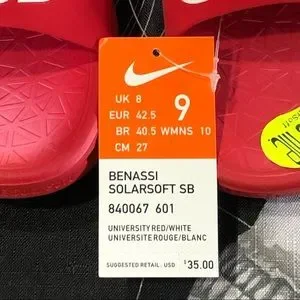 DS NWT NIKE SB RED/WHITE BENASSI SOLARSOFT SLIDES 9 RARE Nike | Shoes | Ds Nwt Nike Sb Redwhite Benassi Solarsoft  main image 2